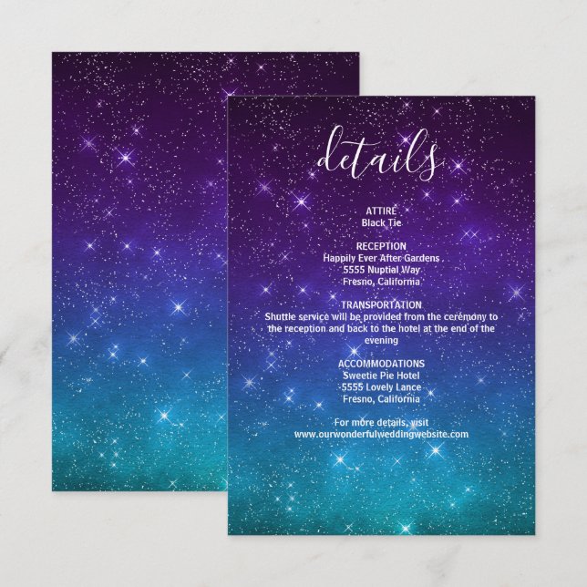 Celestial Galaxy Night Sky Stars Wedding Details Enclosure Card (Front/Back)