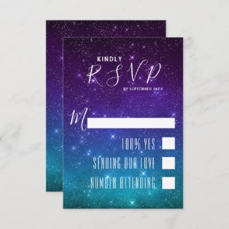 Celestial Galaxy Night Sky Stars Wedding RSVP Card