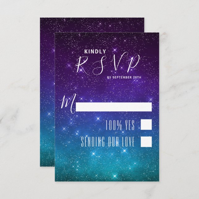 Celestial Galaxy Night Sky Stars Wedding RSVP Card (Front/Back)