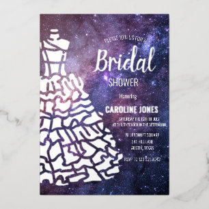 Celestial Galaxy Silver Foil Dress Bridal Shower Foil Invitation