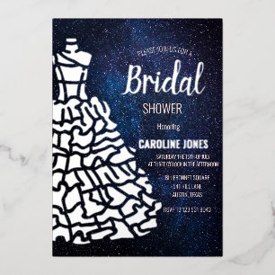 Celestial Galaxy Silver Foil Dress Bridal Shower Invitation