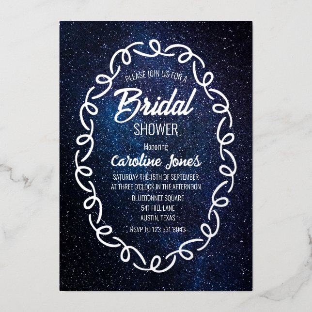 Celestial Galaxy Sky Frame Gold Foil Bridal Shower Foil Invitation (Front)
