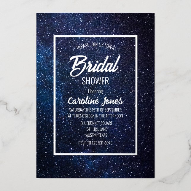 Celestial Galaxy Sky Frame Gold Foil Bridal Shower Foil Invitation (Front)