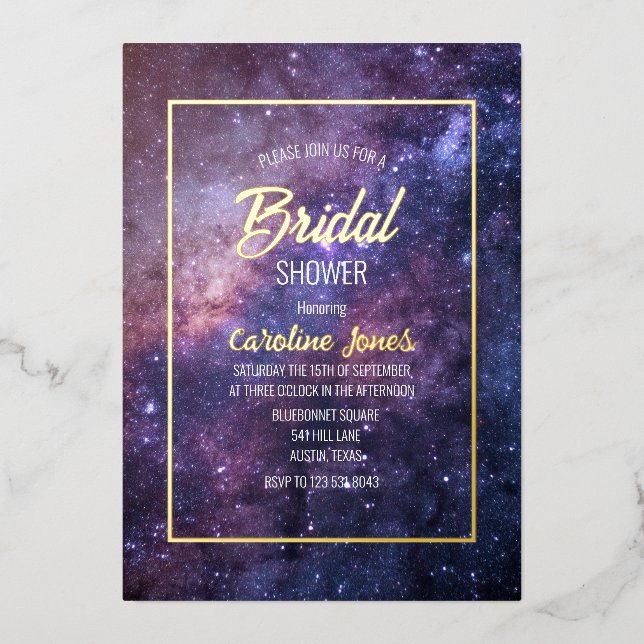 Celestial Galaxy Sky Frame Gold Foil Bridal Shower Invitation (Front)