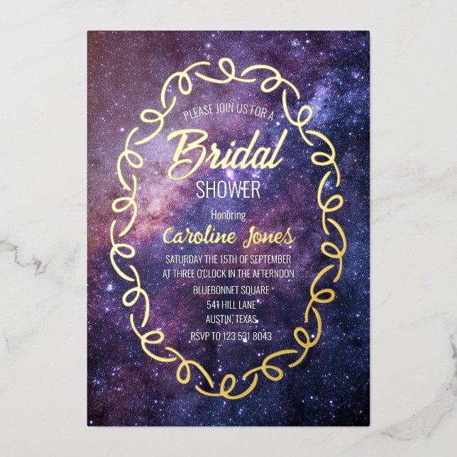 Celestial Galaxy Sky Frame Gold Foil Bridal Shower Invitation (Front)
