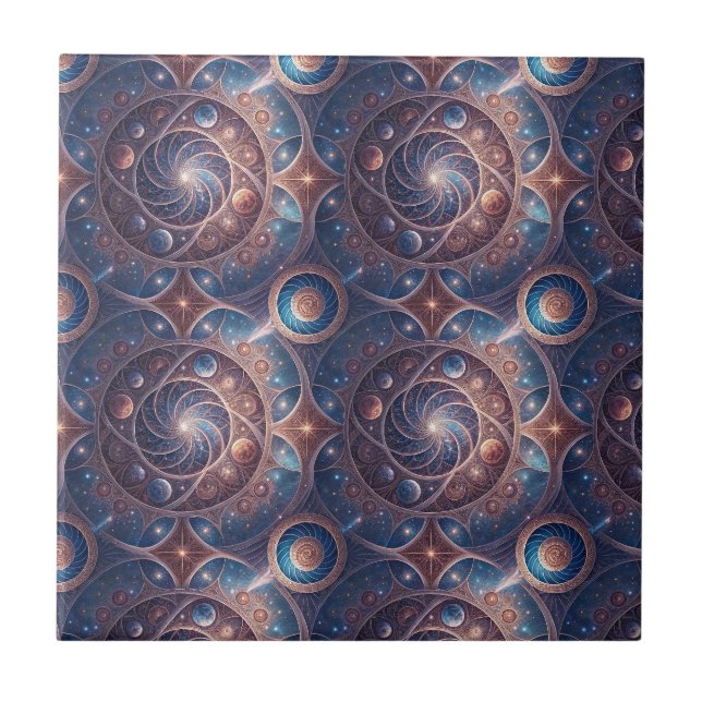 Celestial Galaxy Spiral Mandala Design Pattern Art Ceramic Tile (Front)