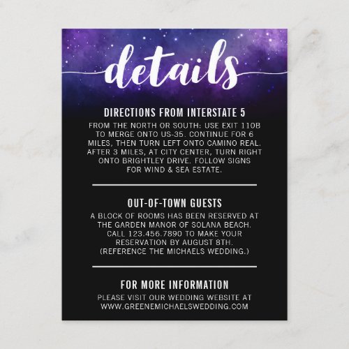 Celestial Galaxy Star Wedding Details  Directions Enclosure Card