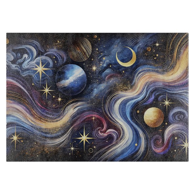 Celestial Galaxy Stars Cutting Board Cosmic Kitche (Front)