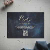 Celestial Galaxy Stars Midnight Navy Wedding QR