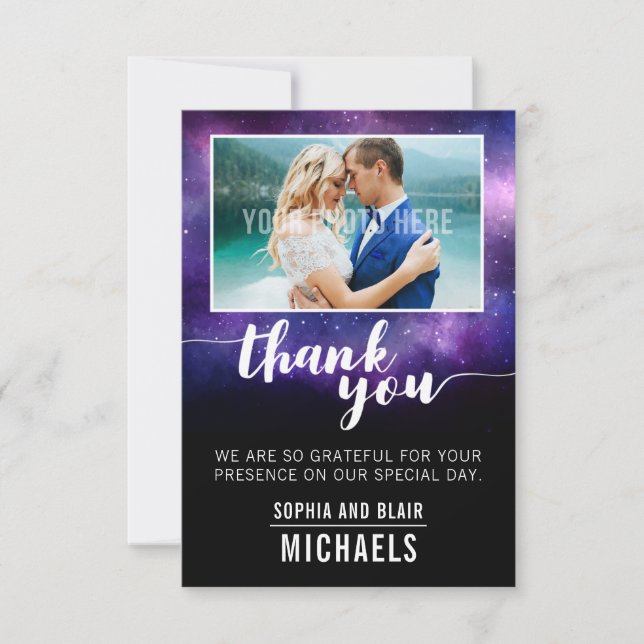 Celestial Galaxy Stars Wedding Thank You Photo Card (Front)