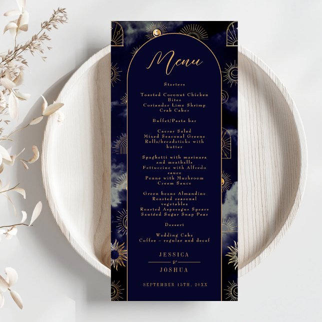 Celestial Galaxy Sun Crescent Moon Navy Boho Menu (Creator Uploaded)