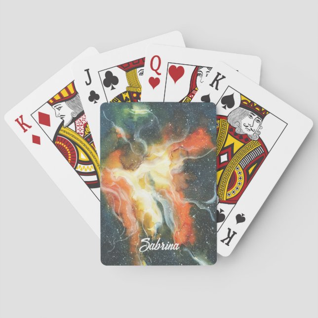 Celestial Galaxy Swirl Personalized Poker Cards (Back)