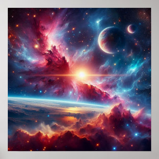 Celestial Galaxy: Vibrant Nebulae & Distant Worlds Poster