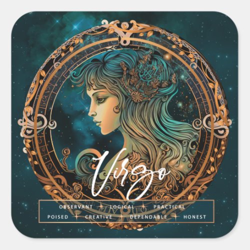 Celestial Galaxy Virgo Fantasy Ethereal Zodiac Square Sticker