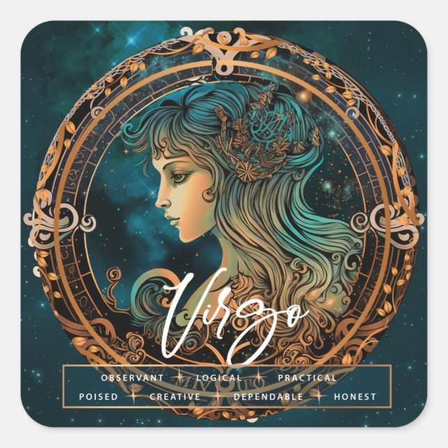 Celestial Galaxy Virgo Fantasy Ethereal Zodiac Square Sticker (Front)