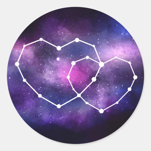 Celestial Galaxy Wedding Hearts Constellation Star Classic Round Sticker (Front)