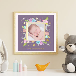 Celestial Garden Moon Star Lavender Newborn Photo Foil Prints
