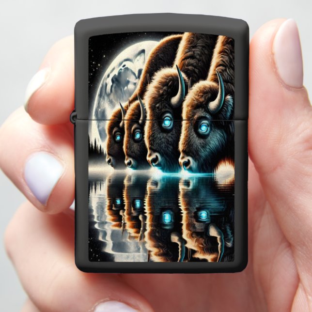 Celestial Gathering of Majestic Buffaloes Zippo Lighter (In Hand)