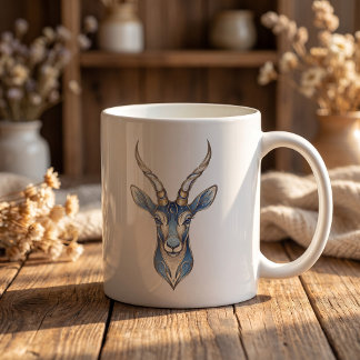 Celestial Gazelle Mug Gold & Blue Luxury Line Art
