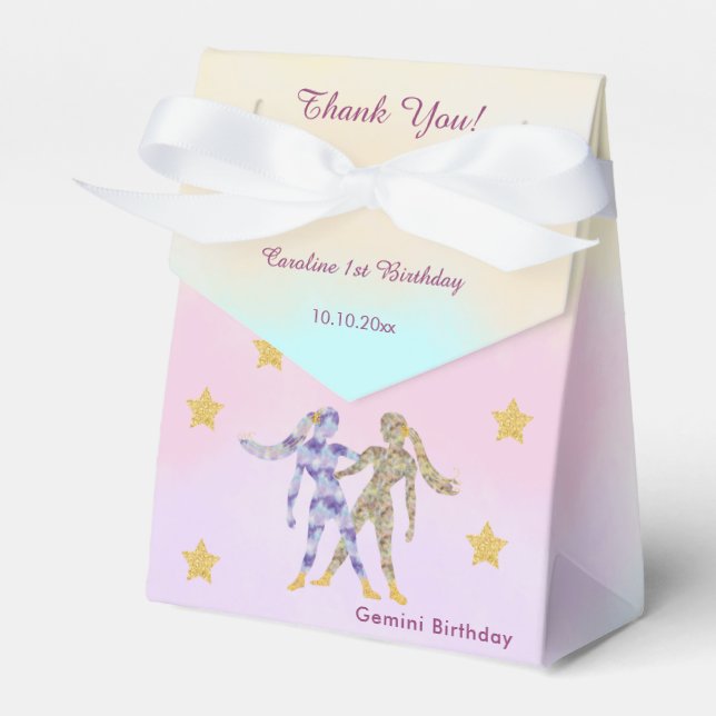 Celestial Gemini Watercolor | 1st Birthday Favor Boxes (Front Side)