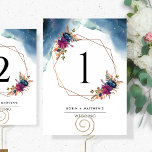 Celestial, Geometrical Floral Table Number<br><div class="desc">Help your guests find their table with this elegant celestial table number. Double sided cards. Clear space on the bottom giving you the liberty to use use table holder or frame. Attractive watercolor celestial starry scene on the top and on center hexagon frame with floral details showcasing table number all...</div>
