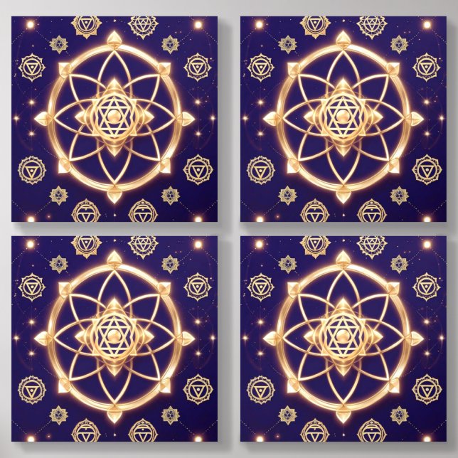 Celestial Geometry of Light — Sacred Pattern Acrylic Photo Tile (Front Set)