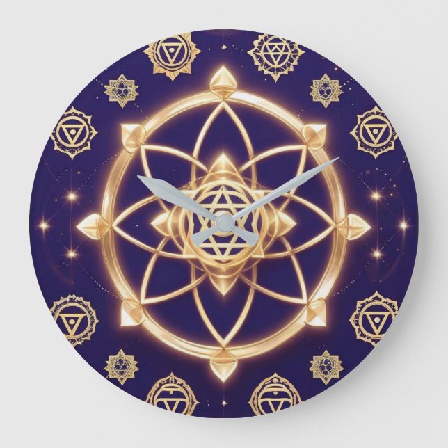 Celestial Geometry of Light — Sacred Pattern Large Clock (Front)