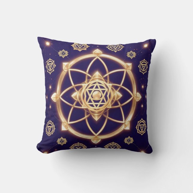 Celestial Geometry of Light — Sacred Pattern Throw Pillow (Front)