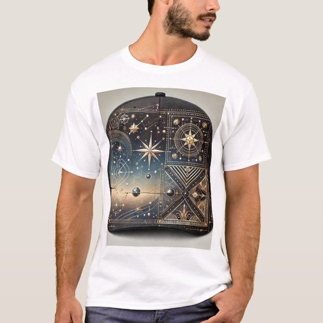 Celestial Geometry T-Shirt: Cosmic Luxury Design T-Shirt (Front)