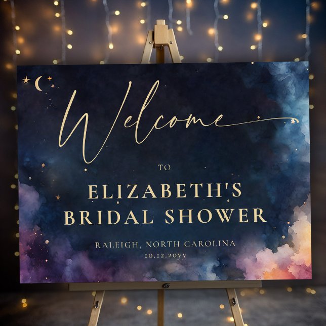 Celestial Gift Midnight Blue Bridal Shower Welcome Foam Board (celestial bridal shower welcome sign midnight navy blue starry night galaxy astrology universe)