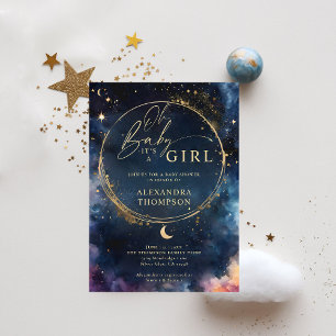 Celestial Gift Midnight Blue Elegant Baby Shower Invitation