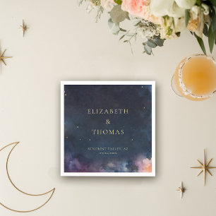 Celestial Gift Midnight Blue Sky Stars Watercolor Napkins