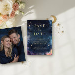 Celestial Gift Midnight Blue Wedding Save the Date<br><div class="desc">Announce your wedding in style with the Celestial Waters Midnight Blue Save the Date, a romantic and modern design perfect for couples planning a celestial-themed celebration. The deep navy and midnight blue background is adorned with gold-look digital accents (please note: not real foil), creating the dreamy feel of a starlit...</div>