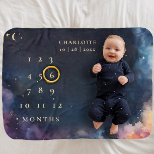 Celestial Gift Watercolor Baby Girl Milestones Blanket