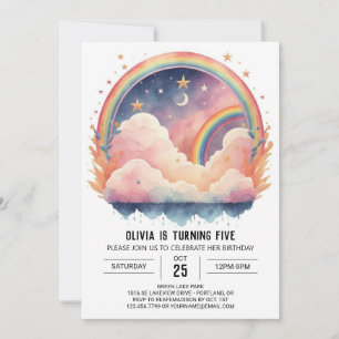 Celestial Girly Clouds Girl Birthday Invitation