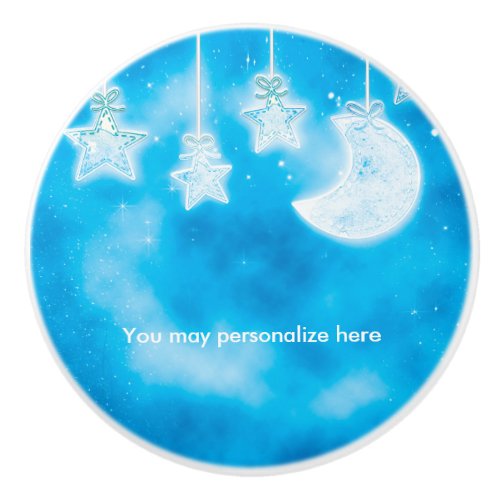 Celestial Glowing Stars  Moon Blue Sky Nursery Ceramic Knob