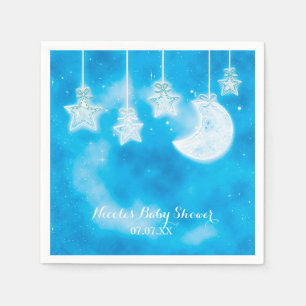 Celestial Glowing Stars & Moon Blue Sky Paper Napkins