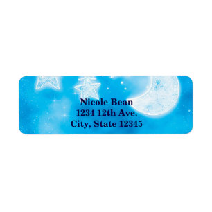 Celestial Glowing Stars & Moon Blue Sky Shower Label