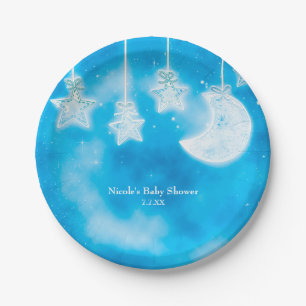 Celestial Glowing Stars & Moon Blue Sky Shower Paper Plates