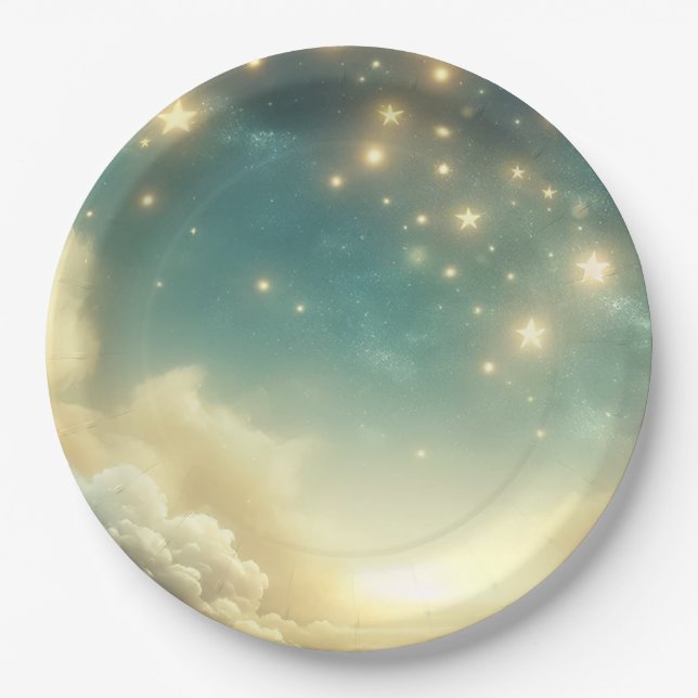 Celestial Glowing Stars Starry Sky Birthday Party Paper Plates (Front)