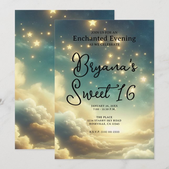 Celestial Glowing Stars Starry Sky Sweet 16  Invitation (Front/Back)