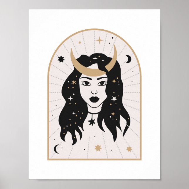 Celestial Goddess Crown Moon Magic Mystic Art Poster (Front)