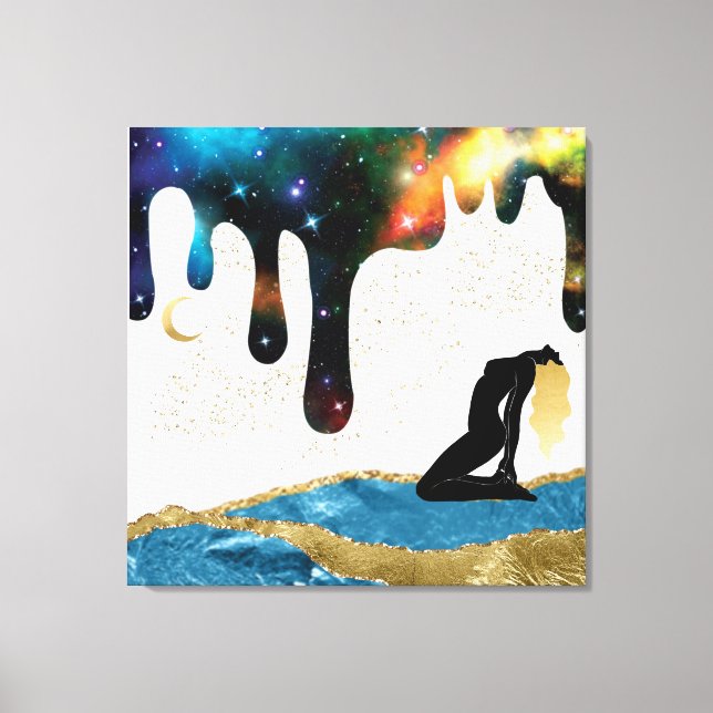 *~*  Celestial Goddess Fantasy Mystical Gold Blue Canvas Print (Front)