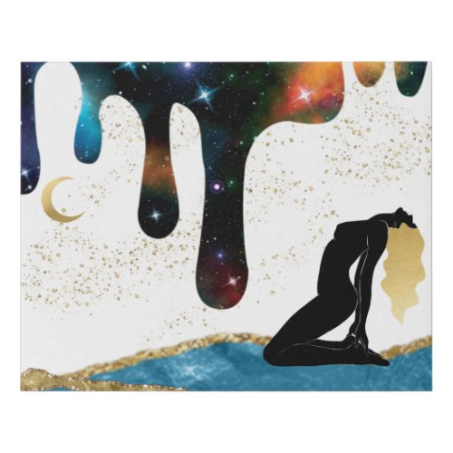   Celestial Goddess Fantasy Mystical Gold Blue Faux Canvas Print