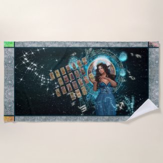 Celestial Goddess Messenger w/Tarot Cards Beach Towel