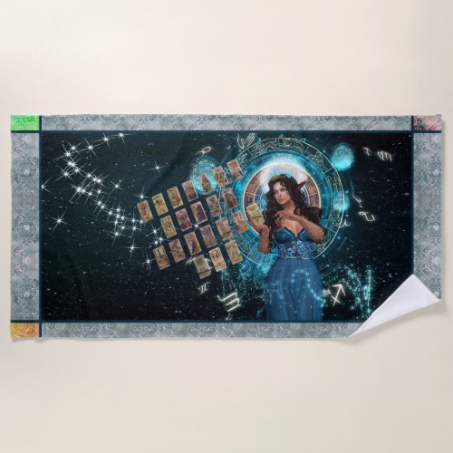 Celestial Goddess Messenger wTarot Cards Beach Towel