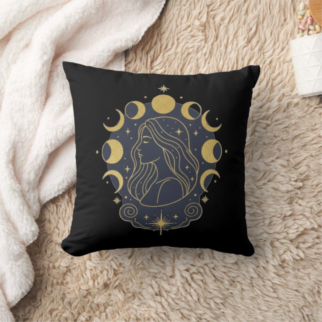 Celestial Goddess Moon & Stars Women’s T-Shirt Throw Pillow (Blanket)