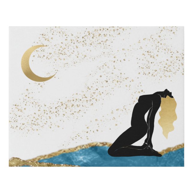 *~*  Celestial Goddess Mystical Gold Blue Fantasy Faux Canvas Print (Front)