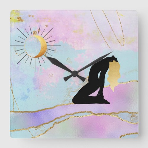   Celestial Goddess Rainbow Pastel Glitter AP22 Square Wall Clock