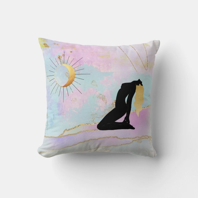 *~*  Celestial Goddess Rainbow Pastel Glitter Throw Pillow (Front)